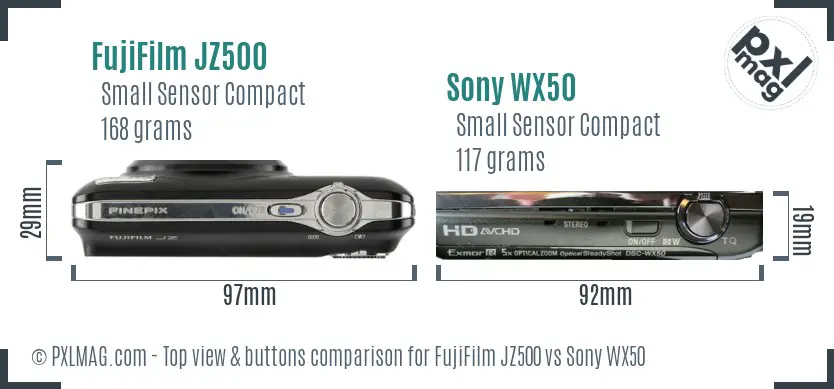 FujiFilm JZ500 vs Sony WX50 top view buttons comparison