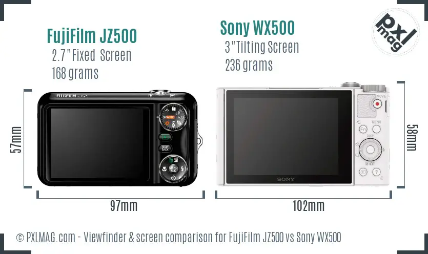 FujiFilm JZ500 vs Sony WX500 Screen and Viewfinder comparison