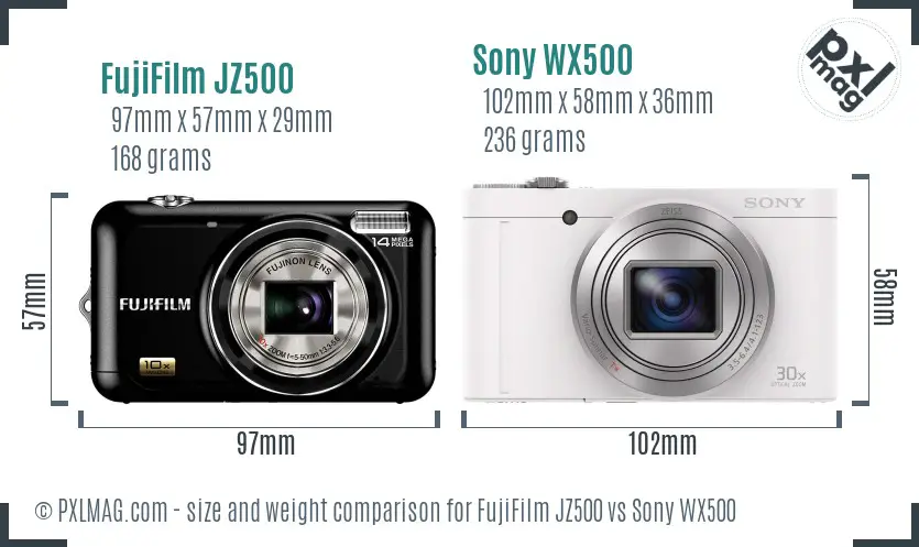 FujiFilm JZ500 vs Sony WX500 size comparison