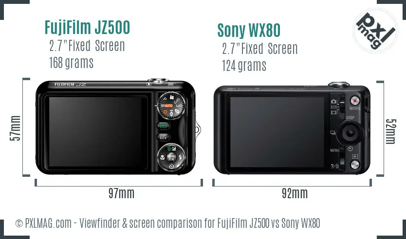 FujiFilm JZ500 vs Sony WX80 Screen and Viewfinder comparison