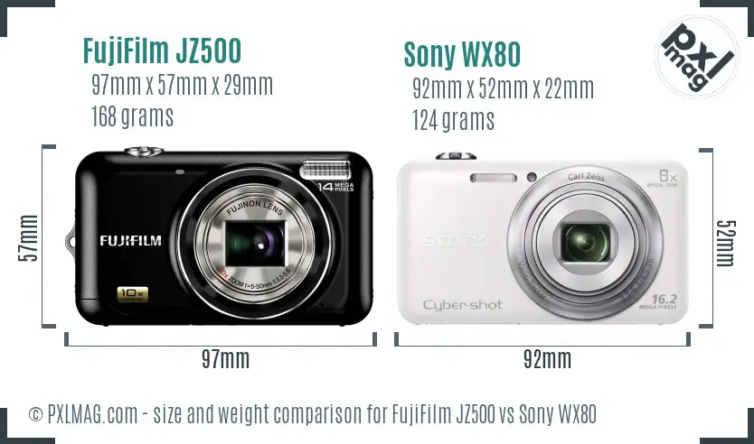 FujiFilm JZ500 vs Sony WX80 size comparison
