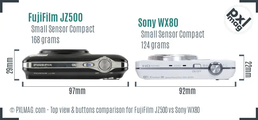 FujiFilm JZ500 vs Sony WX80 top view buttons comparison