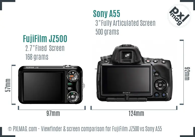 FujiFilm JZ500 vs Sony A55 Screen and Viewfinder comparison