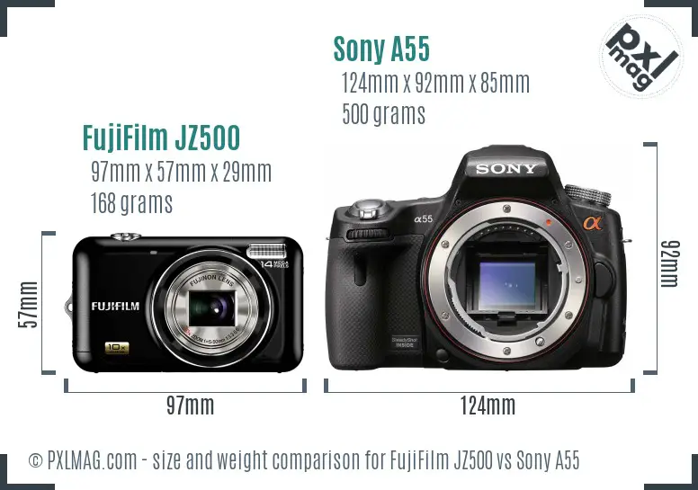 FujiFilm JZ500 vs Sony A55 size comparison