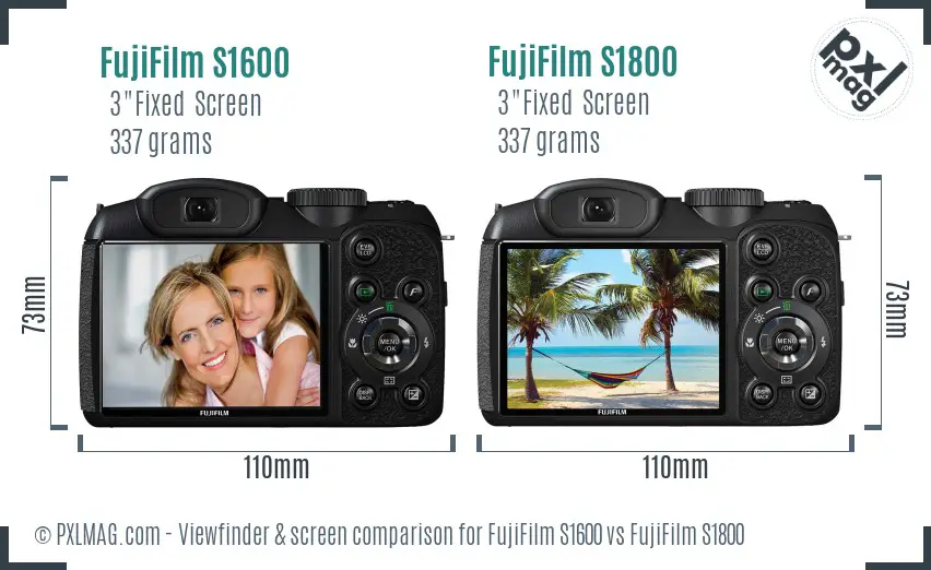 FujiFilm S1600 vs FujiFilm S1800 Screen and Viewfinder comparison