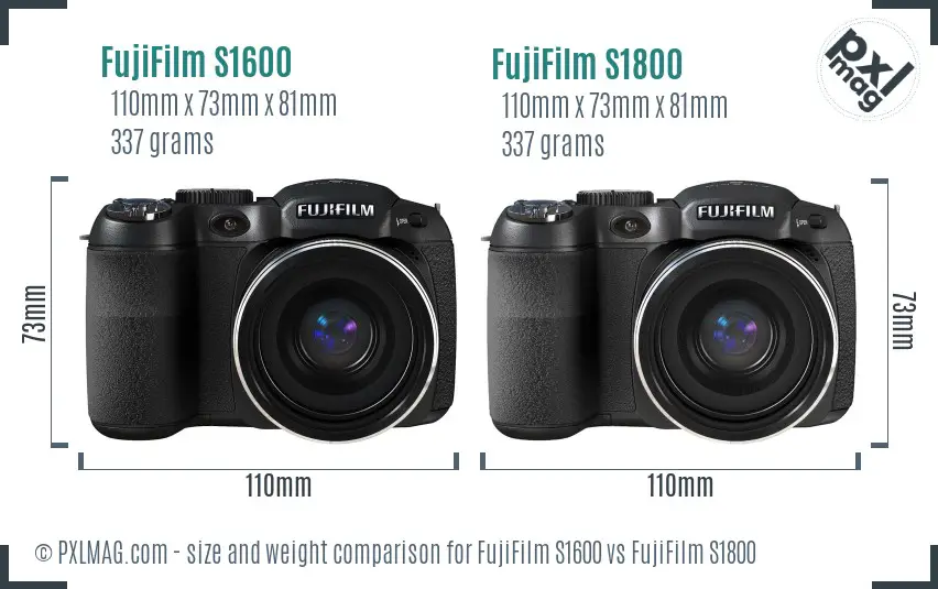 FujiFilm S1600 vs FujiFilm S1800 size comparison