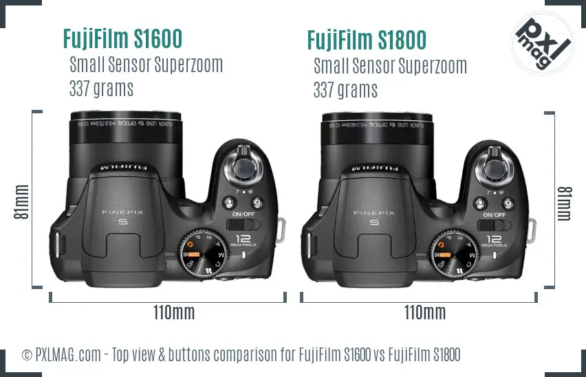 FujiFilm S1600 vs FujiFilm S1800 top view buttons comparison