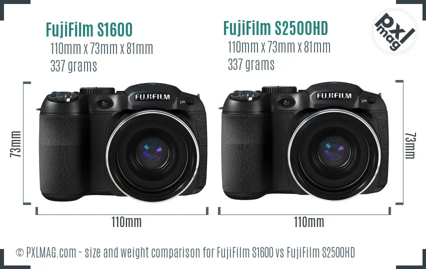 FujiFilm S1600 vs FujiFilm S2500HD size comparison