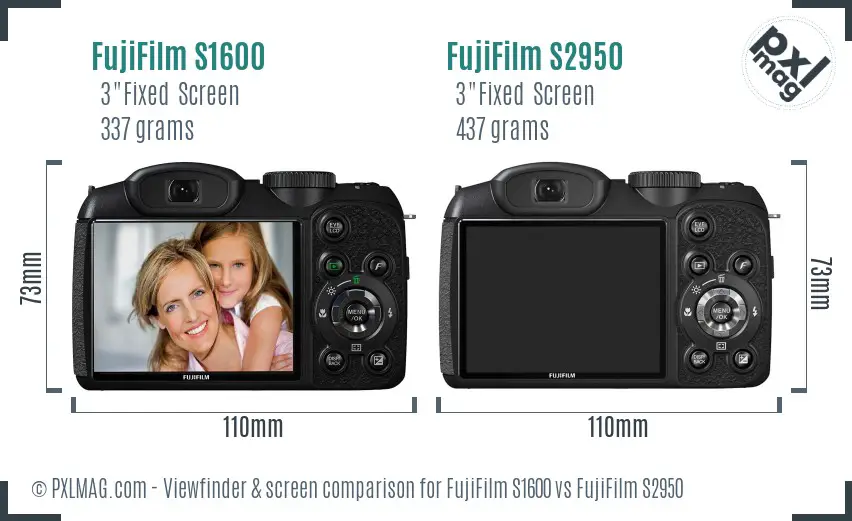 FujiFilm S1600 vs FujiFilm S2950 Screen and Viewfinder comparison