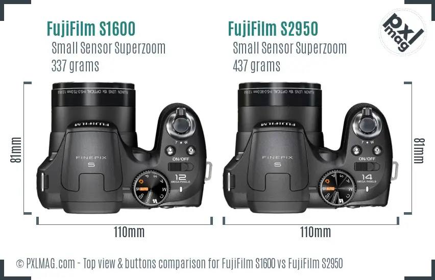 FujiFilm S1600 vs FujiFilm S2950 top view buttons comparison