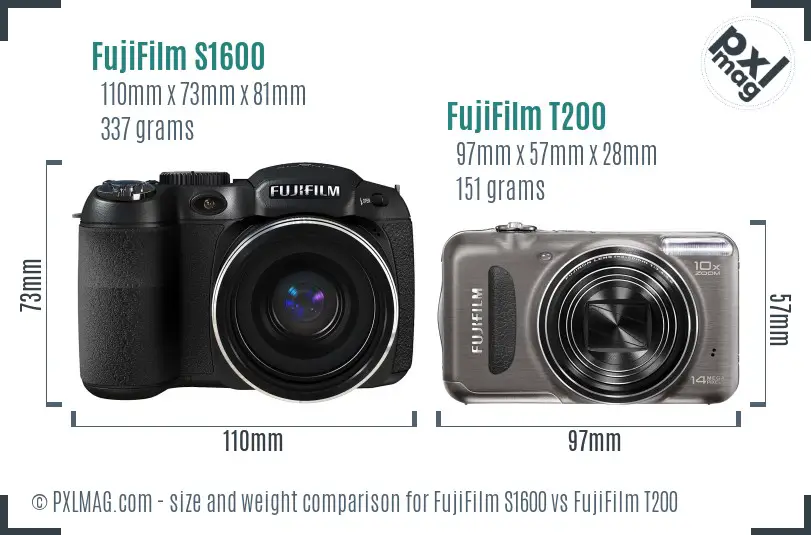 FujiFilm S1600 vs FujiFilm T200 size comparison