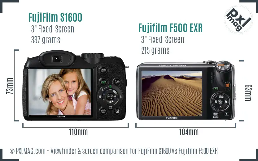 FujiFilm S1600 vs Fujifilm F500 EXR Screen and Viewfinder comparison