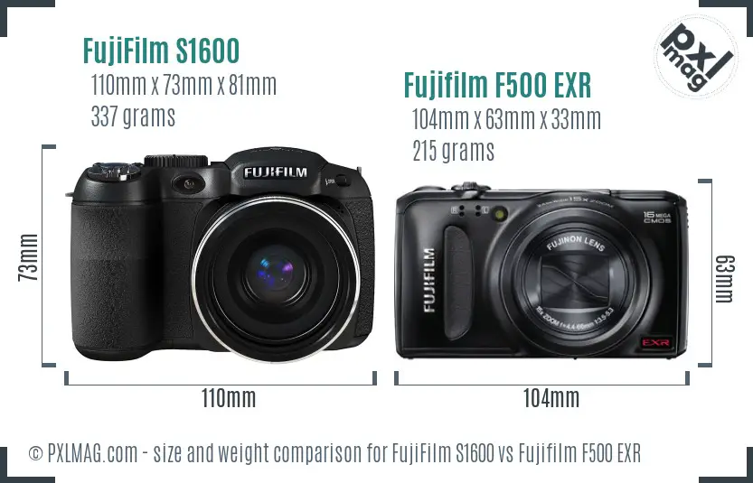 FujiFilm S1600 vs Fujifilm F500 EXR size comparison
