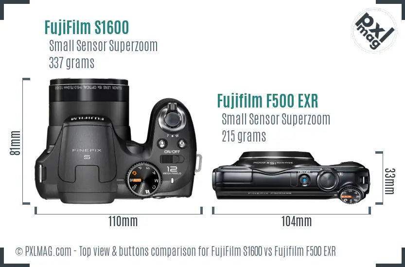 FujiFilm S1600 vs Fujifilm F500 EXR top view buttons comparison