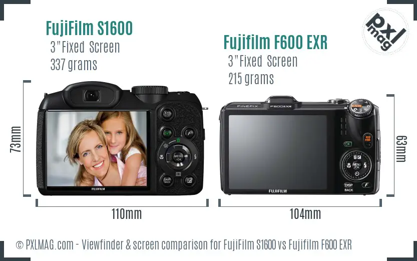 FujiFilm S1600 vs Fujifilm F600 EXR Screen and Viewfinder comparison