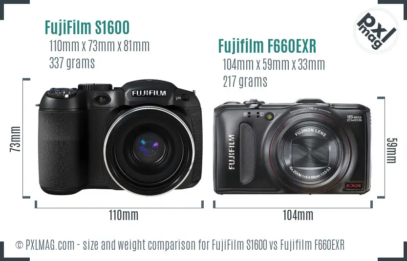 FujiFilm S1600 vs Fujifilm F660EXR size comparison