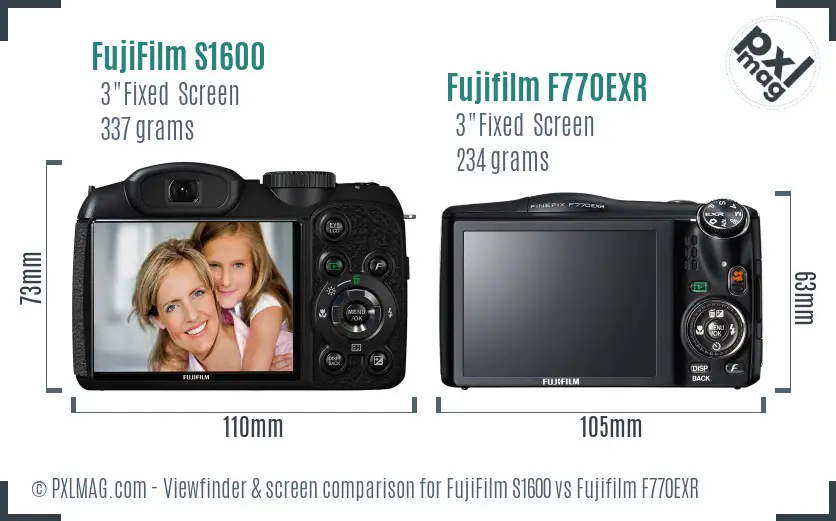 FujiFilm S1600 vs Fujifilm F770EXR Screen and Viewfinder comparison