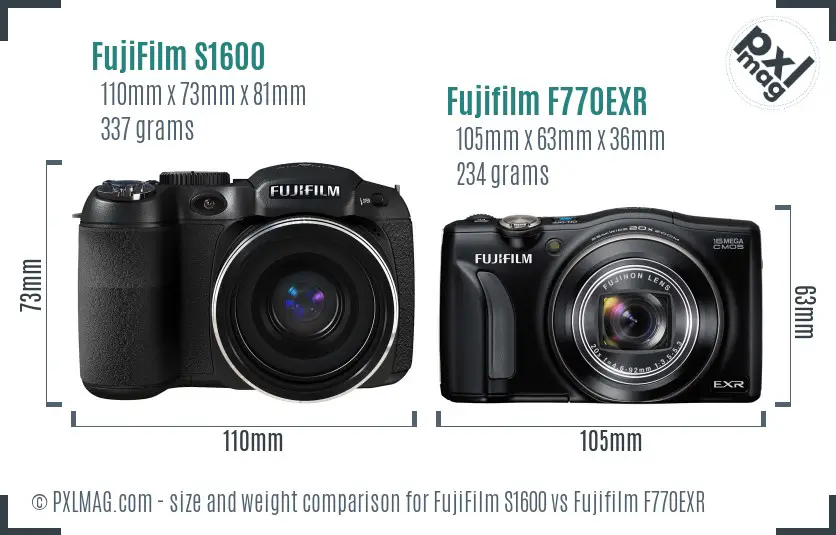 FujiFilm S1600 vs Fujifilm F770EXR size comparison