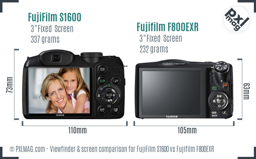 FujiFilm S1600 vs Fujifilm F800EXR Screen and Viewfinder comparison