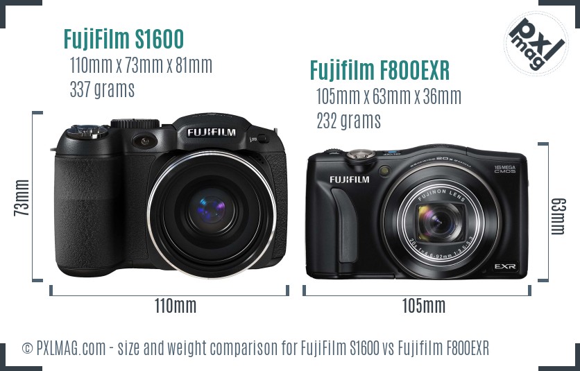 FujiFilm S1600 vs Fujifilm F800EXR size comparison FujiFilm S1600 vs Fujifilm F800EXR size comparison