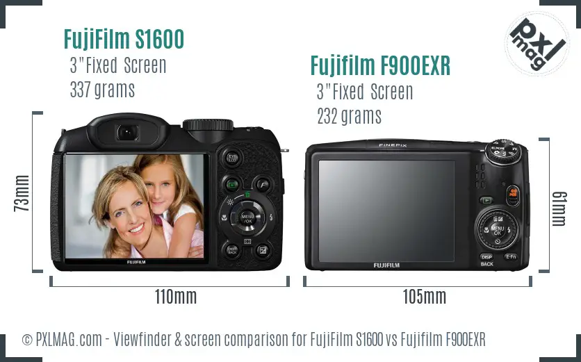 FujiFilm S1600 vs Fujifilm F900EXR Screen and Viewfinder comparison