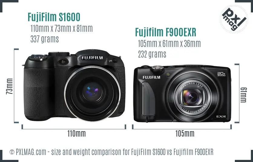 FujiFilm S1600 vs Fujifilm F900EXR size comparison