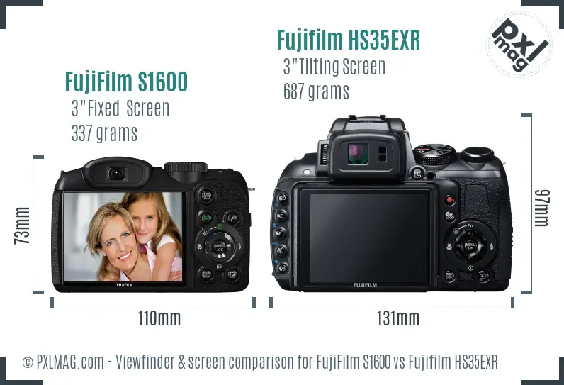 FujiFilm S1600 vs Fujifilm HS35EXR Screen and Viewfinder comparison