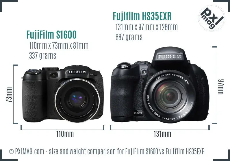 FujiFilm S1600 vs Fujifilm HS35EXR size comparison