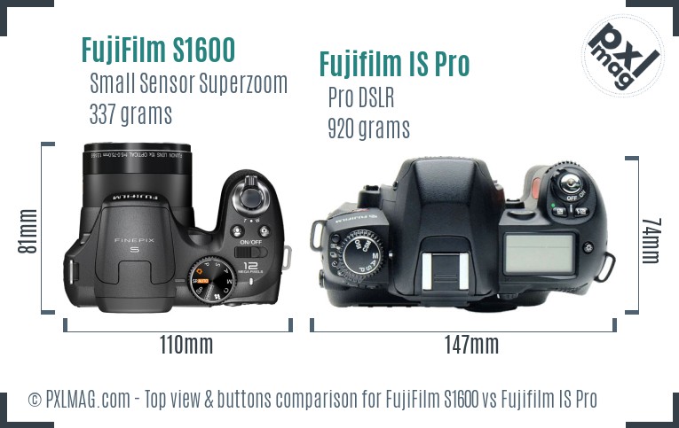 FujiFilm S1600 vs Fujifilm IS Pro top view buttons comparison