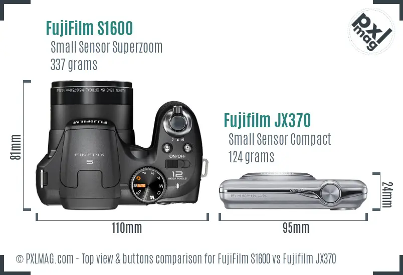 FujiFilm S1600 vs Fujifilm JX370 top view buttons comparison