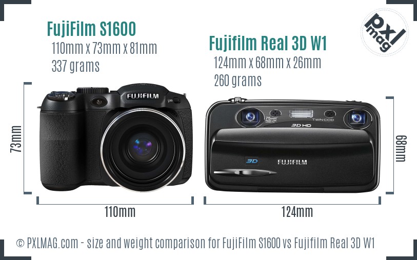 FujiFilm S1600 vs Fujifilm Real 3D W1 size comparison
