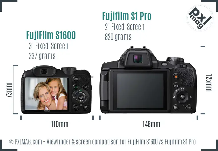 FujiFilm S1600 vs Fujifilm S1 Pro Screen and Viewfinder comparison