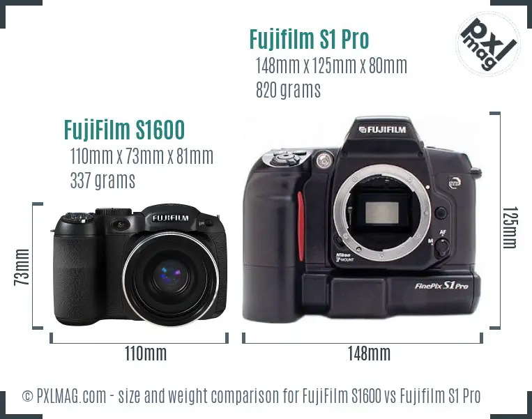 FujiFilm S1600 vs Fujifilm S1 Pro size comparison