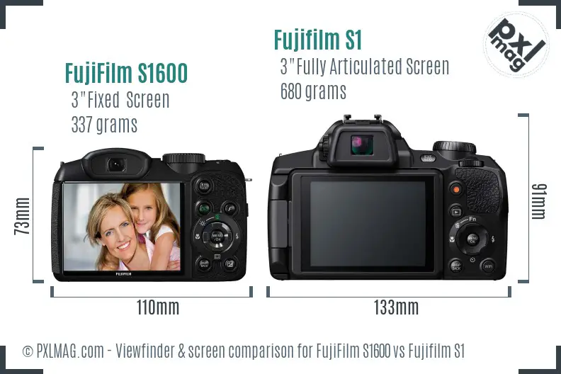 FujiFilm S1600 vs Fujifilm S1 Screen and Viewfinder comparison