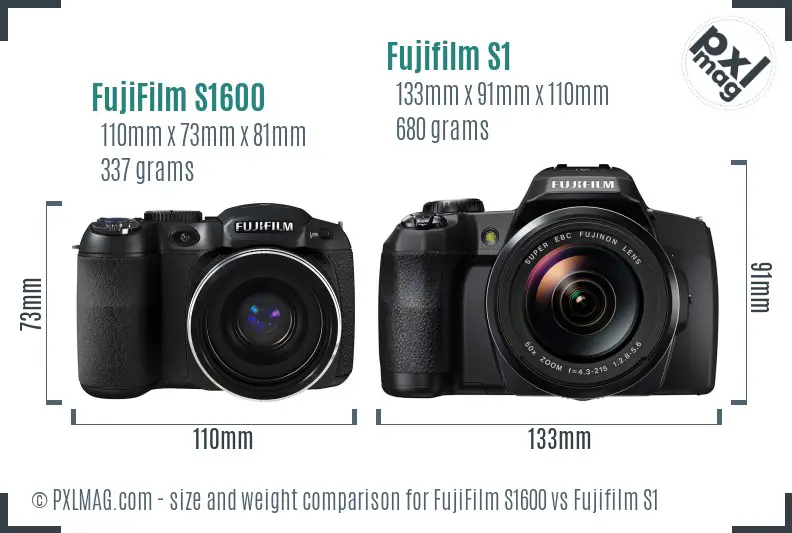 FujiFilm S1600 vs Fujifilm S1 size comparison