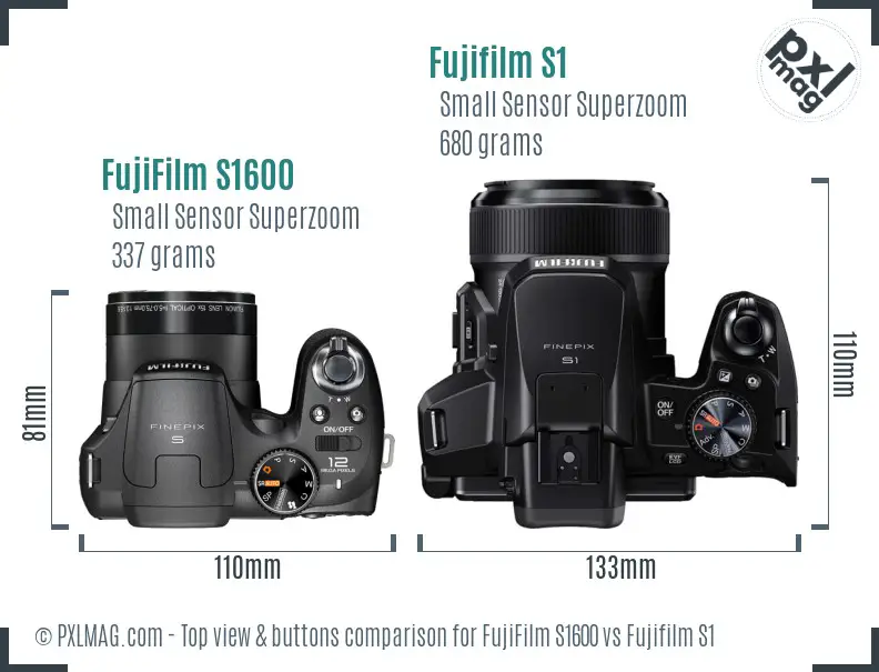 FujiFilm S1600 vs Fujifilm S1 top view buttons comparison