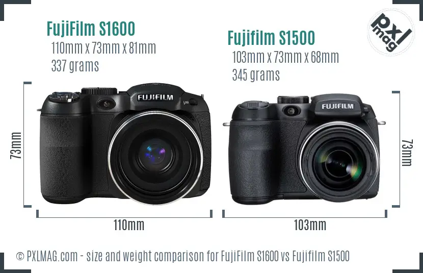 FujiFilm S1600 vs Fujifilm S1500 size comparison