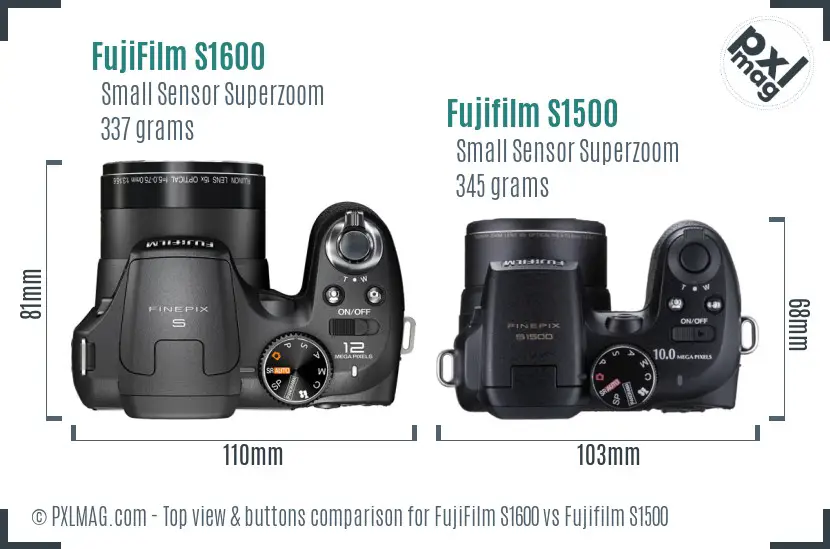 FujiFilm S1600 vs Fujifilm S1500 top view buttons comparison