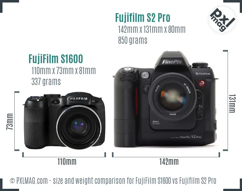 FujiFilm S1600 vs Fujifilm S2 Pro size comparison