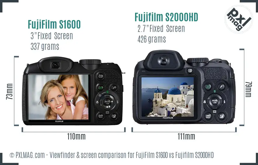 FujiFilm S1600 vs Fujifilm S2000HD Screen and Viewfinder comparison