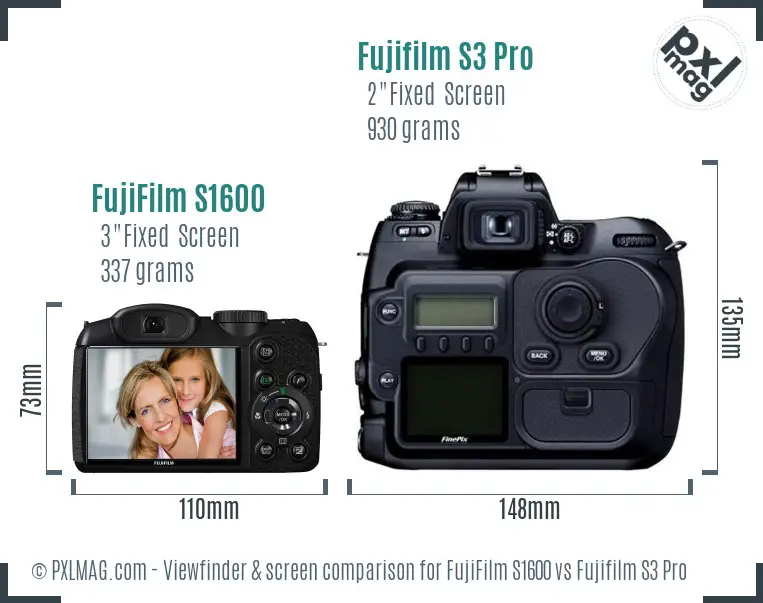 FujiFilm S1600 vs Fujifilm S3 Pro Screen and Viewfinder comparison FujiFilm S1600 vs Fujifilm S3 Pro Screen and Viewfinder comparison