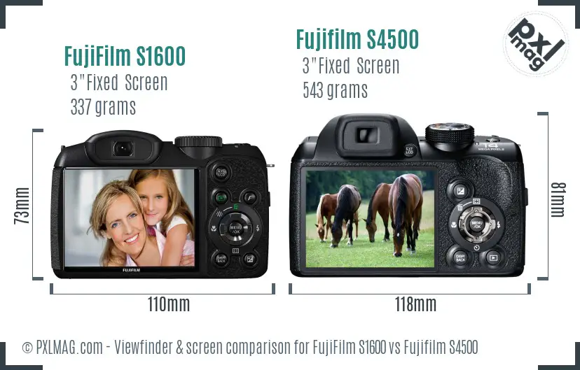 FujiFilm S1600 vs Fujifilm S4500 Screen and Viewfinder comparison