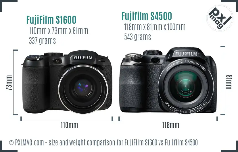 FujiFilm S1600 vs Fujifilm S4500 size comparison