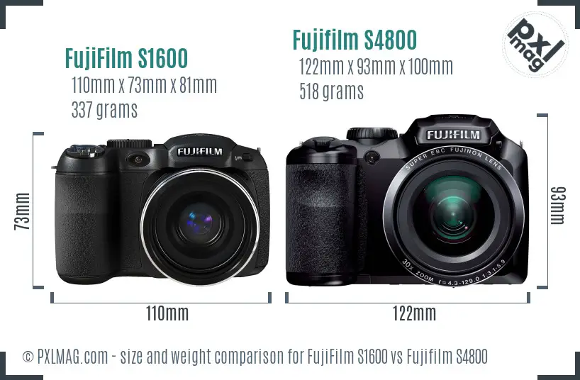 FujiFilm S1600 vs Fujifilm S4800 size comparison