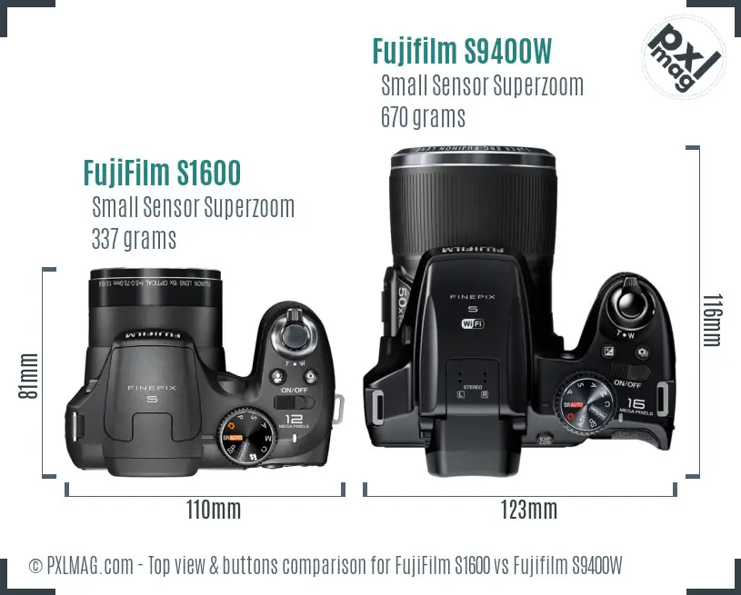 FujiFilm S1600 vs Fujifilm S9400W top view buttons comparison
