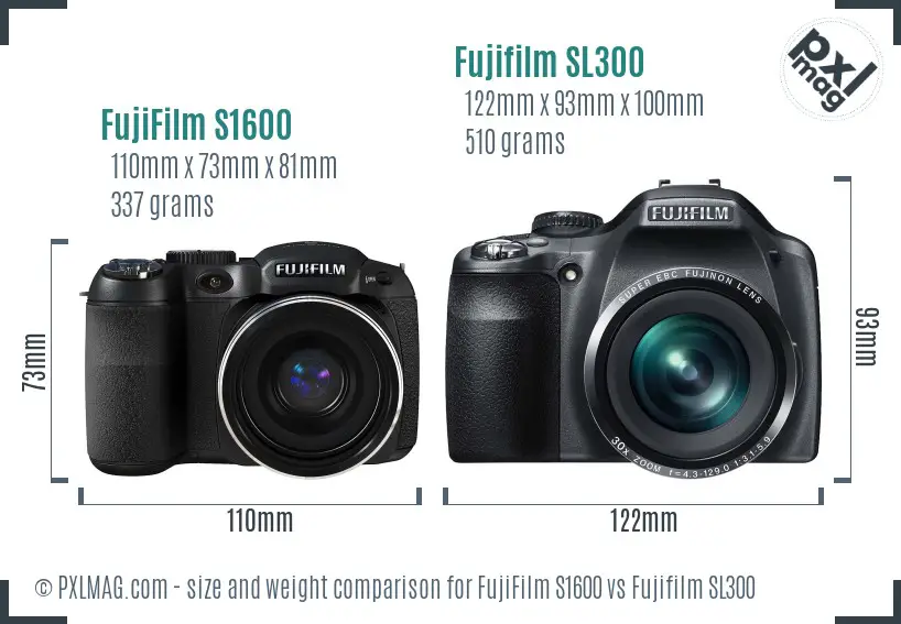 FujiFilm S1600 vs Fujifilm SL300 size comparison
