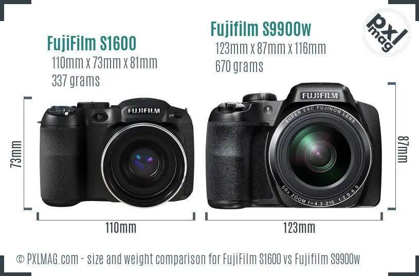 FujiFilm S1600 vs Fujifilm S9900w size comparison