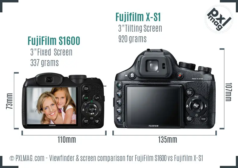 FujiFilm S1600 vs Fujifilm X-S1 Screen and Viewfinder comparison