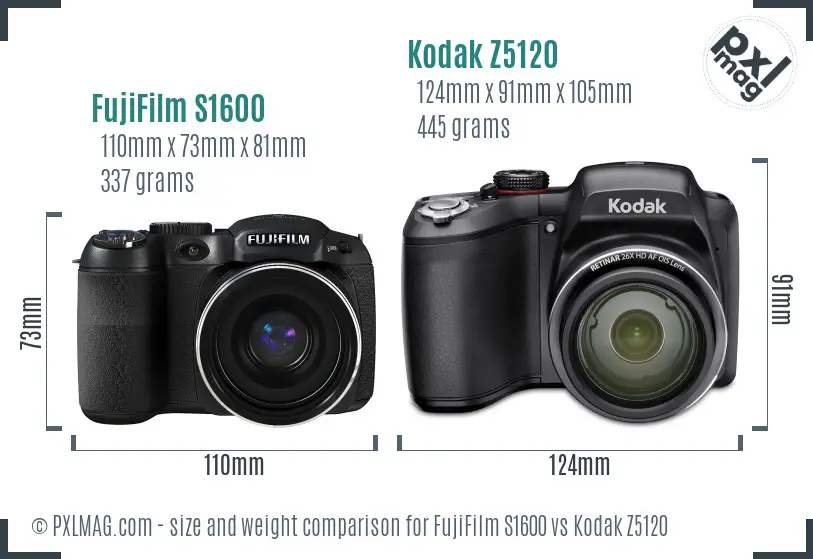 FujiFilm S1600 vs Kodak Z5120 size comparison