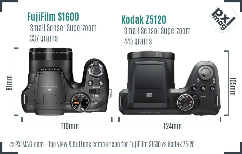 FujiFilm S1600 vs Kodak Z5120 top view buttons comparison